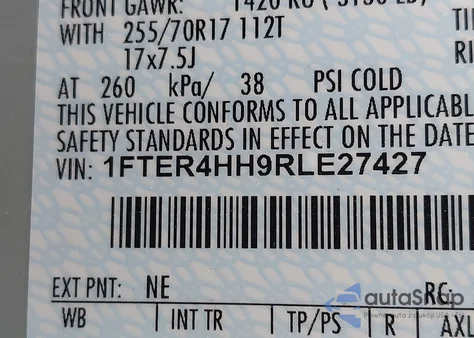 2024 Ford Ranger Xlt из США, поврежденный, VIN 1FTER4HH9RLE27427